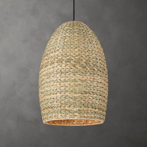 Decorative View. The Cardamom has an organic handwoven natural corn rope shade that has an earthy re