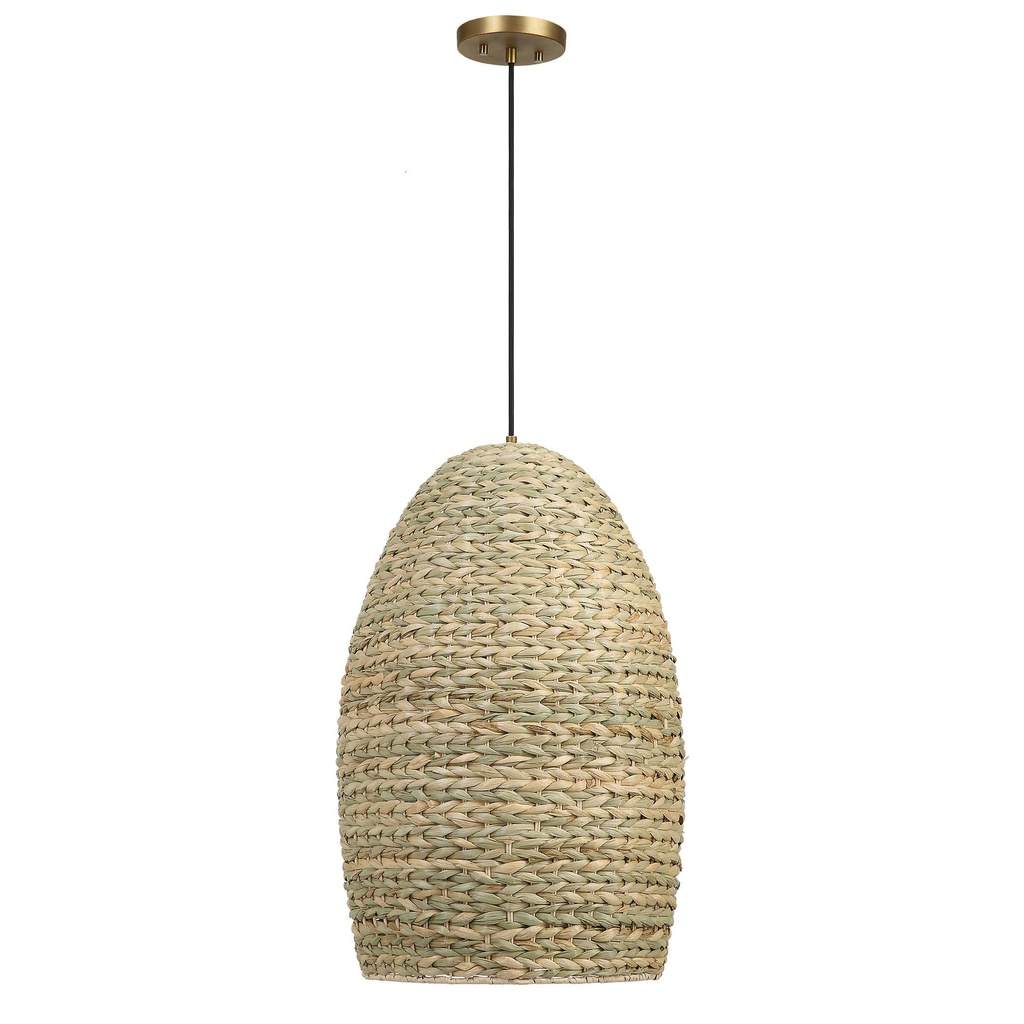 Angle View. The Cardamom has an organic handwoven natural corn rope shade that has an earthy relaxed