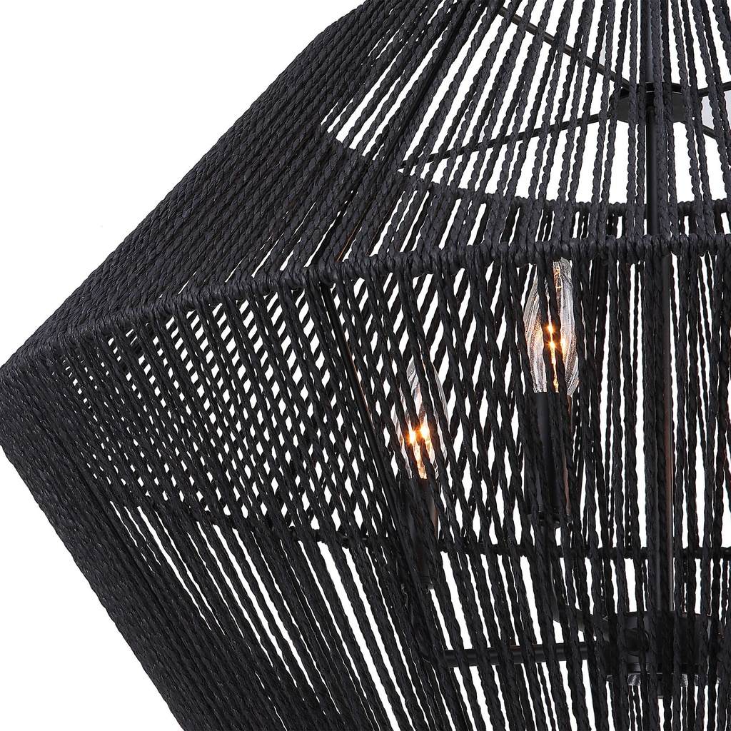 Close-Up View. Natural rope is hand wrapped and dyed a chic black to form the shade of our Suva4 lig