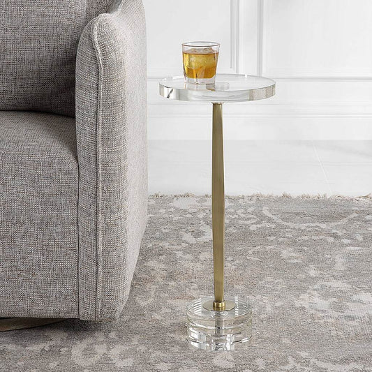 Decorative View. The Groove Drink Table features a sophisticated ribbed crystal base with a coordina
