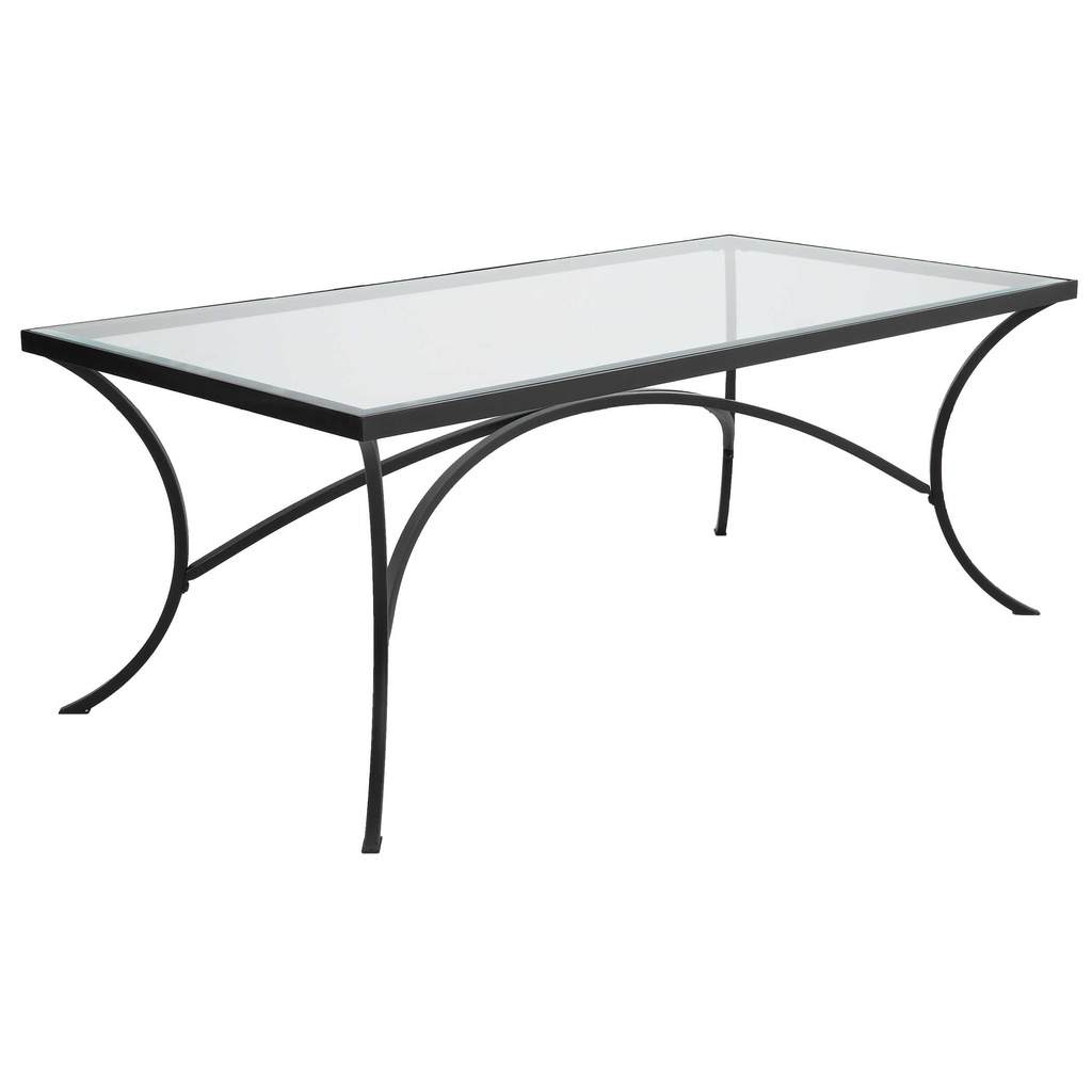 Angle View. The Alayna Coffee Table features gracefully arched hand forged metal that is finished in