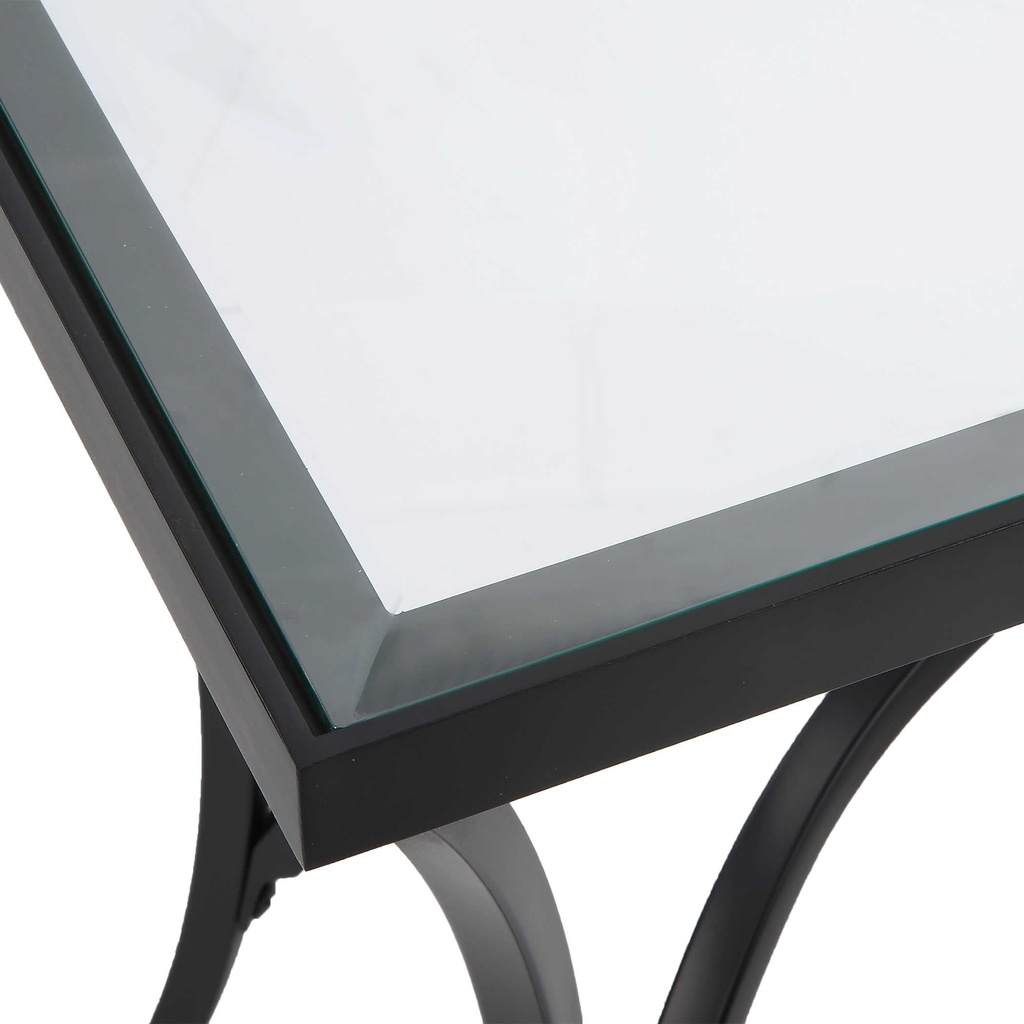 Close-Up View. The Alayna End Table features gracefully arched hand forged metal that is finished in