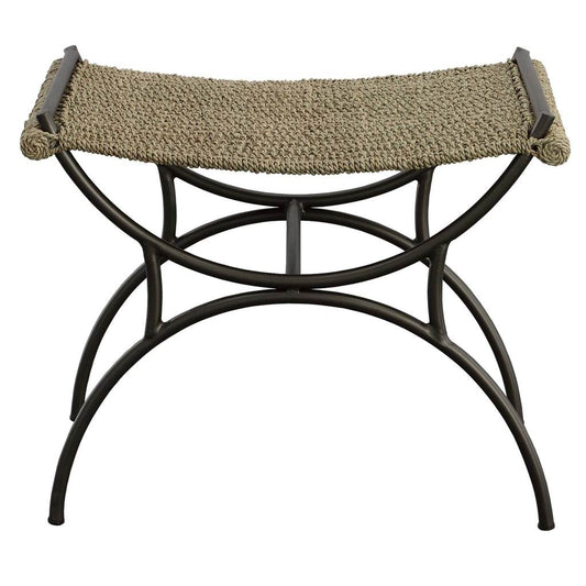 Front View. Our Playa small bench showcases a handwoven seat made of natural seagrass supported by a