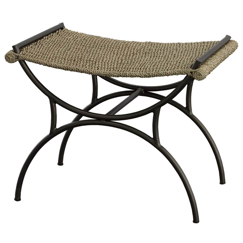 Angle View. Our Playa small bench showcases a handwoven seat made of natural seagrass supported by a