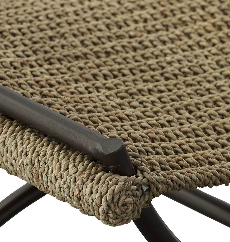 Close-Up View. Our Playa small bench showcases a handwoven seat made of natural seagrass supported b