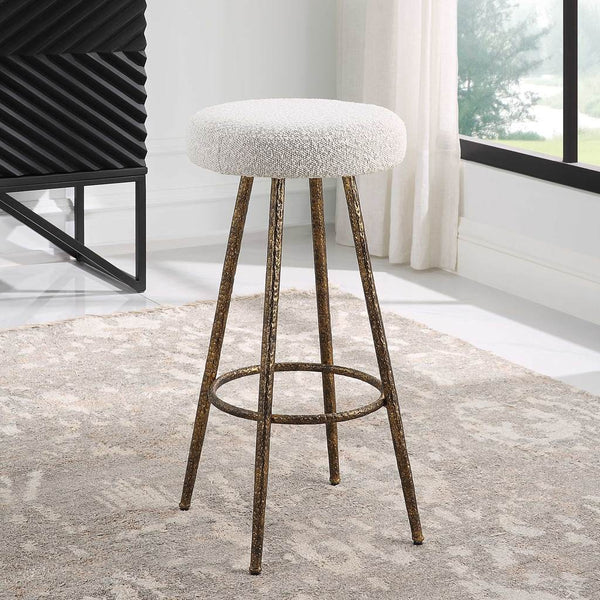 Decorative View. Sturdy and stylish, the Braven Counter Stool features tapered legs with a hammered 