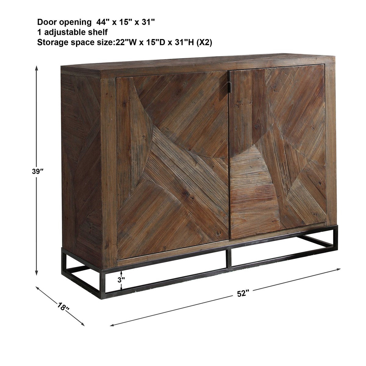 Measurement View. Featuring Abstract Geometric Marquetry Doors In Reclaimed Fir Wood, Sun Faded And 