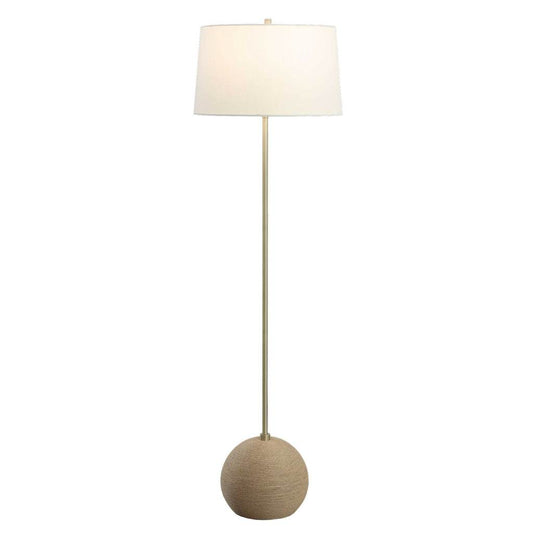 Front View. The Captiva floor lamp features a casual, natural braided rattan wrapped foot accented b