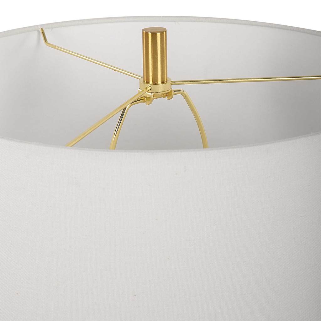 Close-Up View. This table lamp brings a soft contemporary flair to any room by featuring three suspe