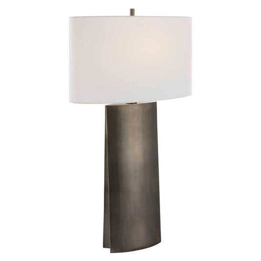 Front View. The V-Grove Modern Table Lamp is features a contemporary sculptural design that showcase