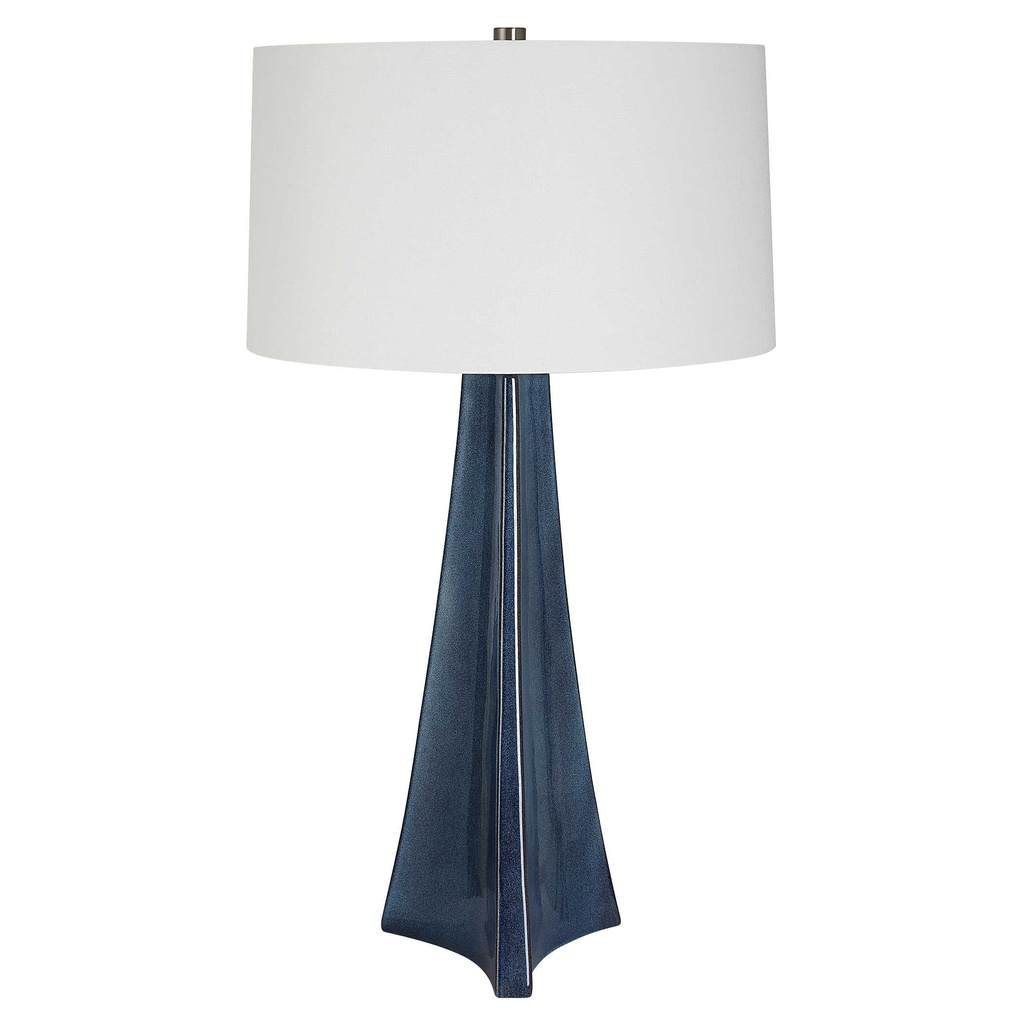 Front View. The Teramo Table Lamp features a tapered ceramic base with softly scalloped sides finish