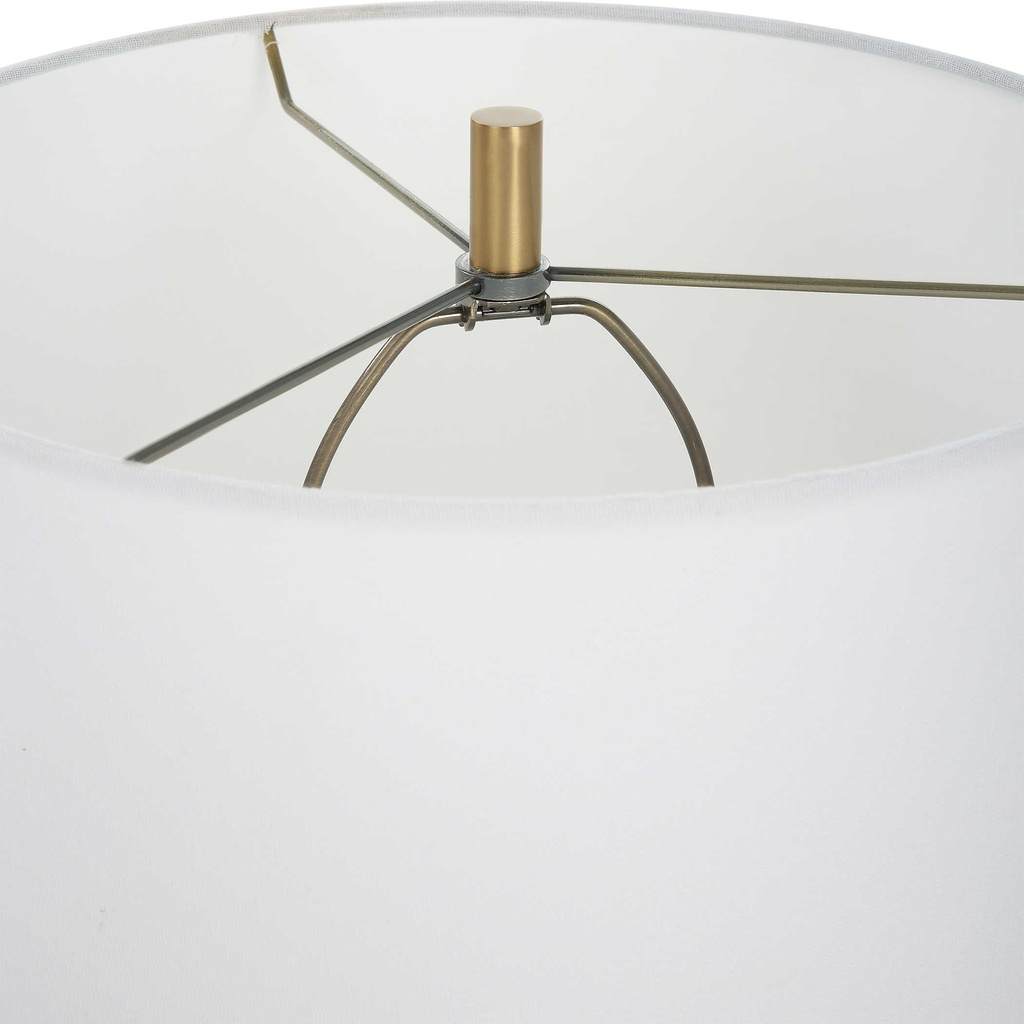 Close-Up View. The Trentino Dark Emerald Green Table Lamp is inspired by mid-century modern design. 