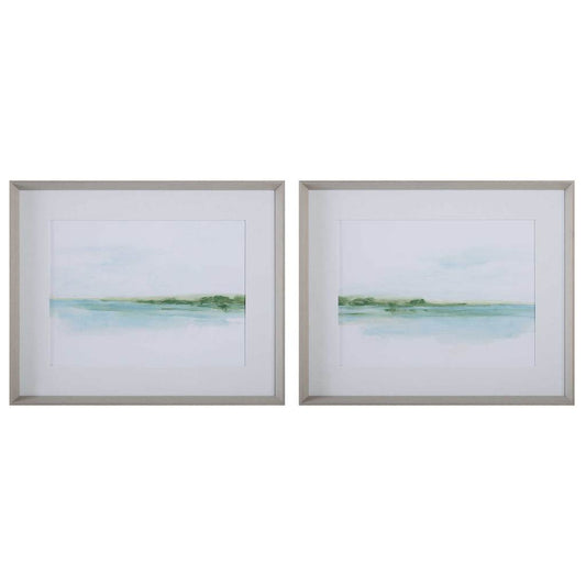 Front View. The Green Ribbon Coast Prints are aset of two abstract coastal landscapes that captures 