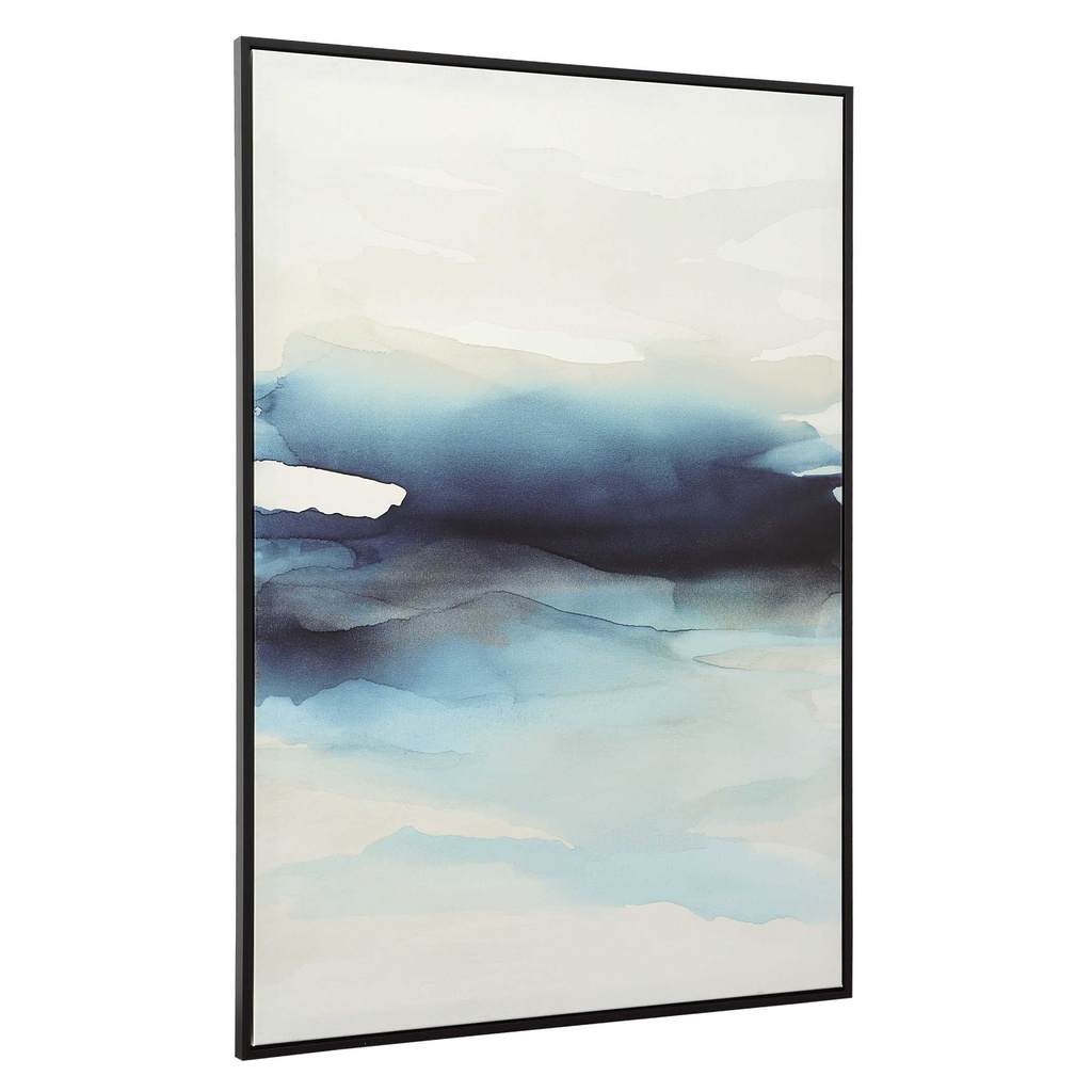 Angle View. This abstract interpretation of crashing waves showcases a rich blue color palette with 