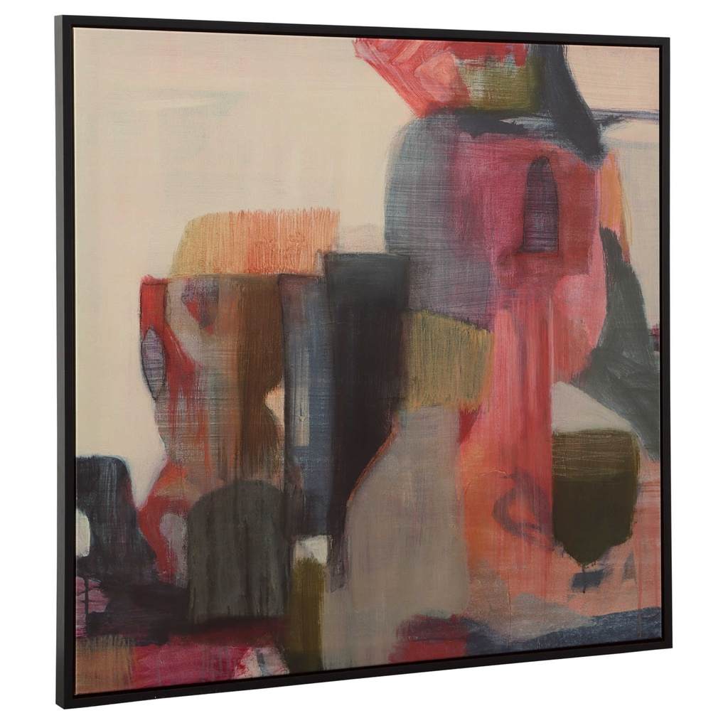 Angle View. The geranium and ginger framed canvas captures a wide array of earthy tones and is compl