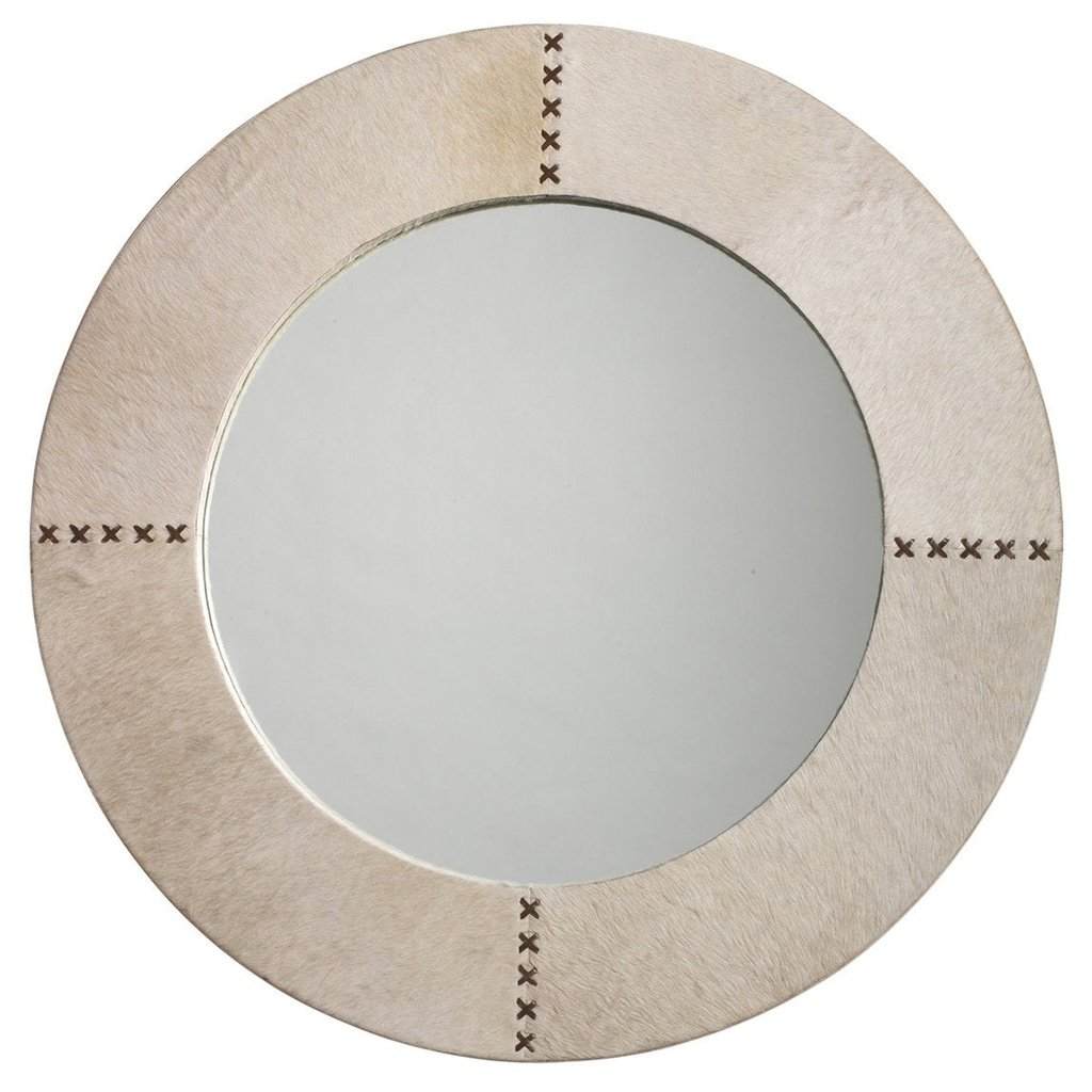 Round Cross Stitch Mirror in White Hide Jamie Young Aura of Distinction