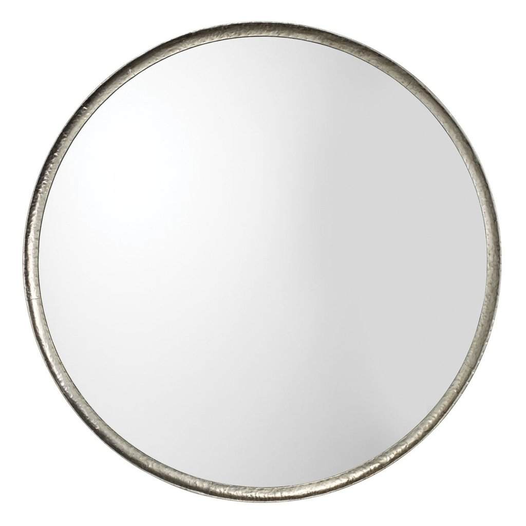 Refined Round Mirror in Silver Leaf Metal Jamie Young Aura of Distinction