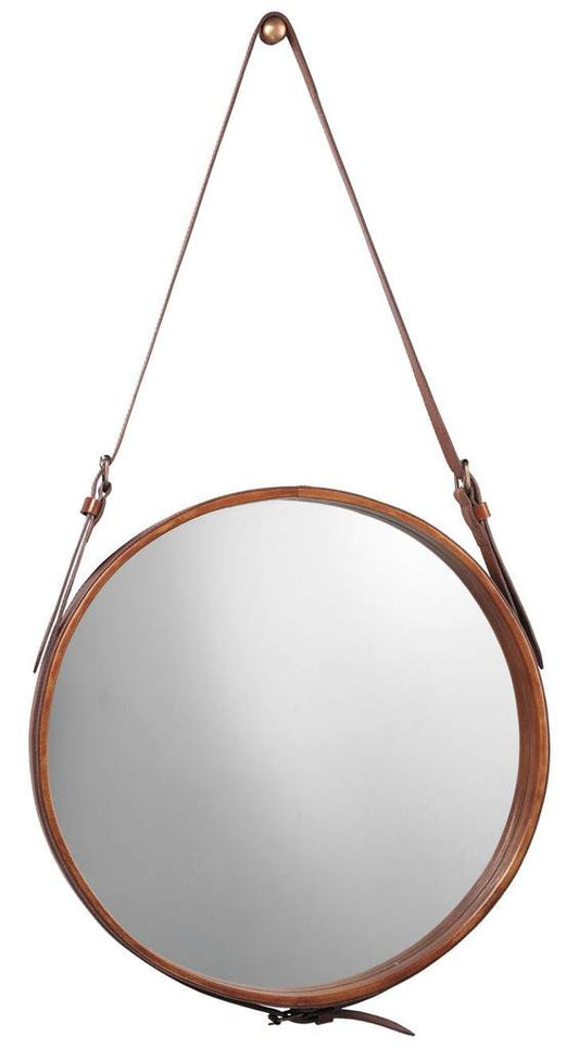 Large Round Mirror Brown Leather Jamie Young
