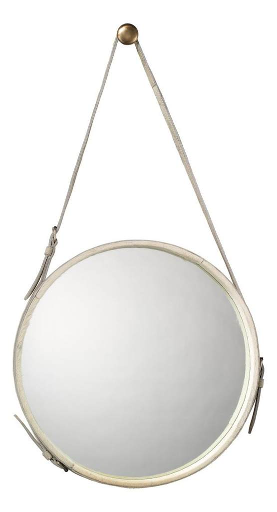 Large Round Mirror in White Hide Jamie Young Aura of Distinction