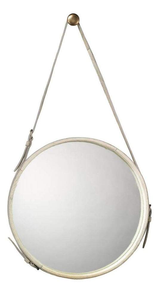 Large Round Mirror White Hide Jamie Young