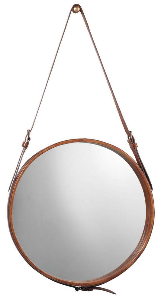 Small Round Mirror Brown Leather Jamie Young