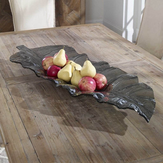 Smoked Leaf Glass Tray Uttermost
