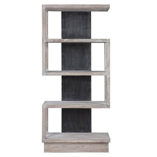 Front View. The dramatic contrast of the Nicasia asymmetrical etagere gives an updated contemporary 