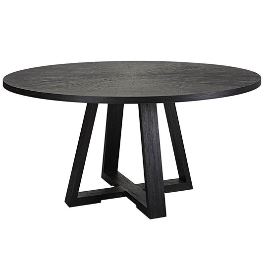 Angle View. With clean casual styling, the Gidran round dining table features a richly grained oak v