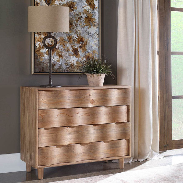 Decorative View. The Crawford Light Oak Accent Chest is Mid-century modern inspired with an updated 